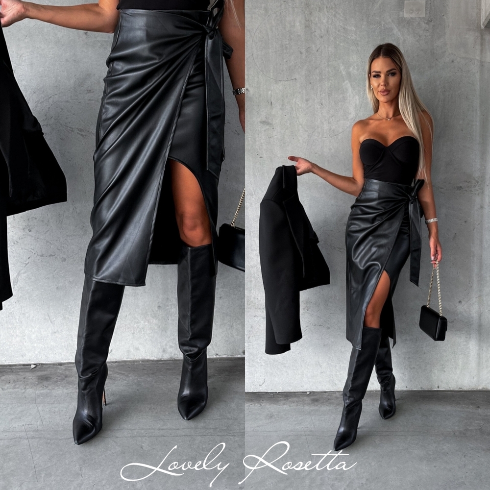 Black Faux Leather Wrap Skirt - Picture 5 of 6
